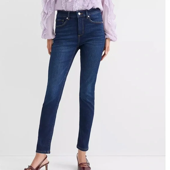 LOFT Petite Mid Rise Skinny Jeans in Vintage Dark Wash - Picture 1 of 9